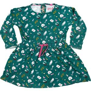 Mini Boden Harry Potter Dress Girls Size 3-4Y Green Hedwig‎ Owl Snitch Potions